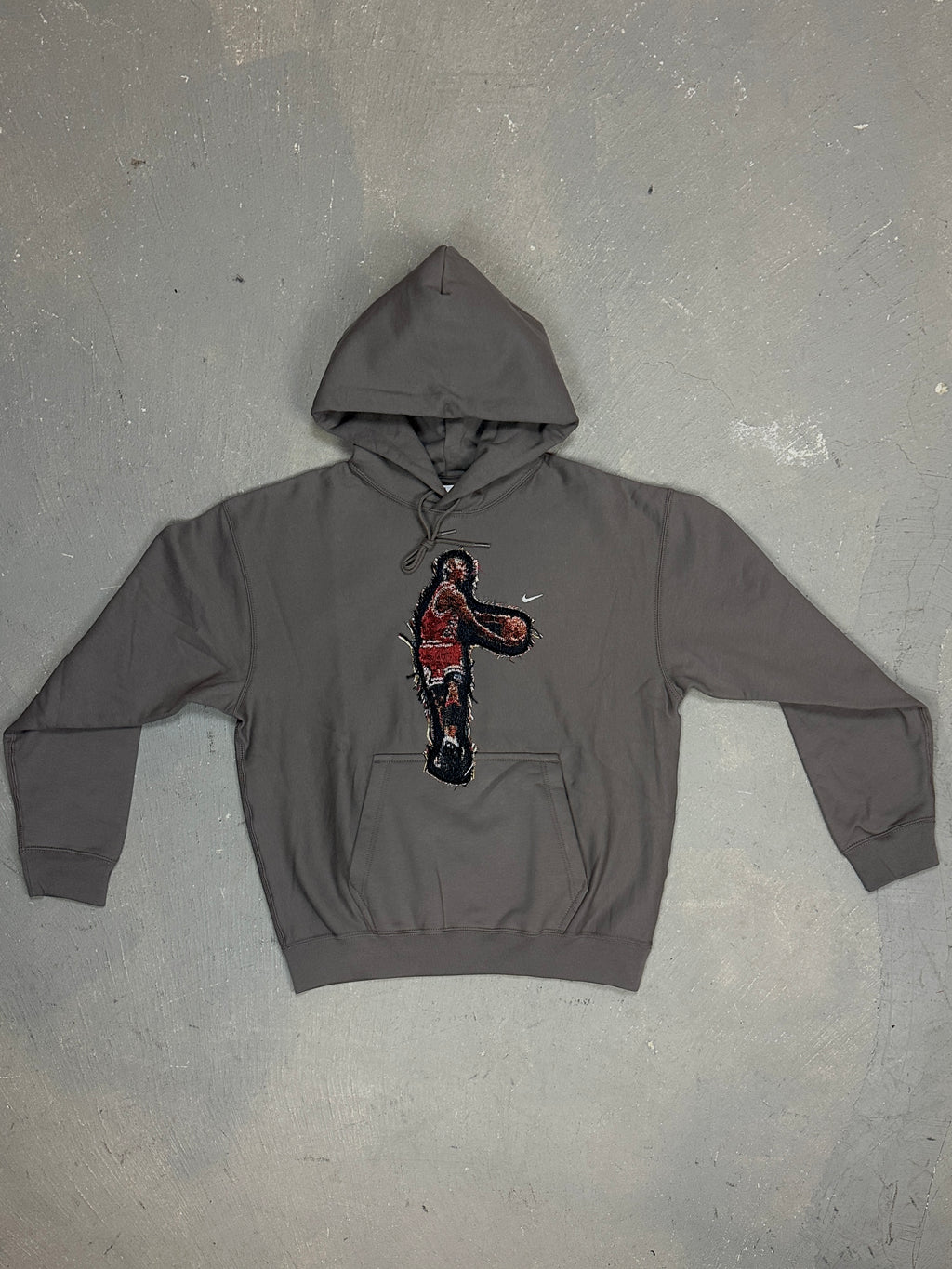 Grey Hoodie with Basketball Man Patchwork