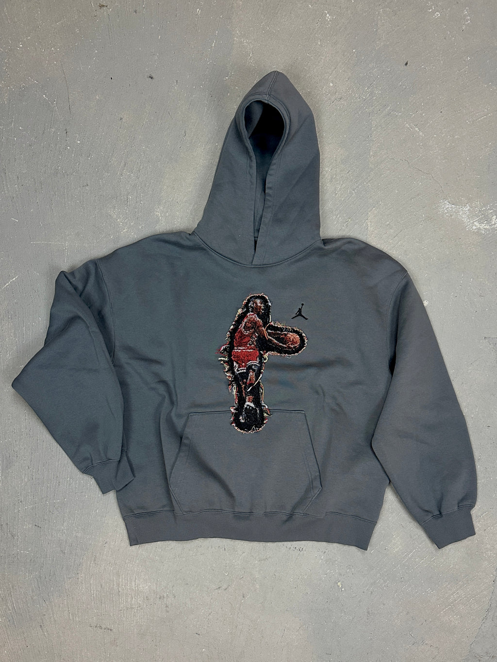 Grey Hoodie with Basketball Man Patchwork