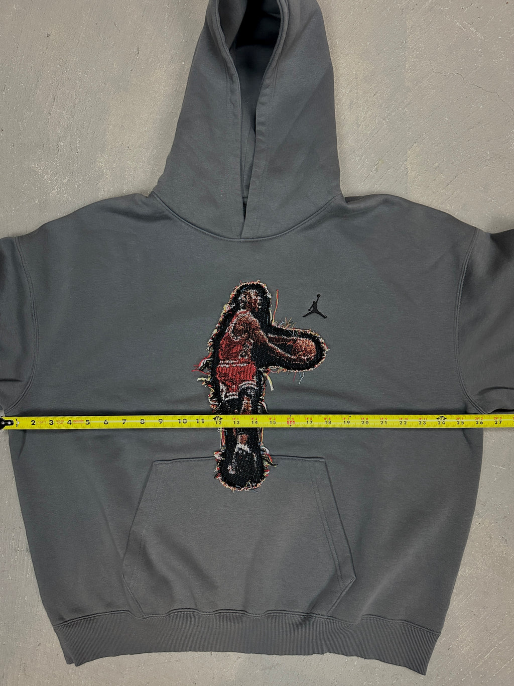 Grey Hoodie with Basketball Man Patchwork