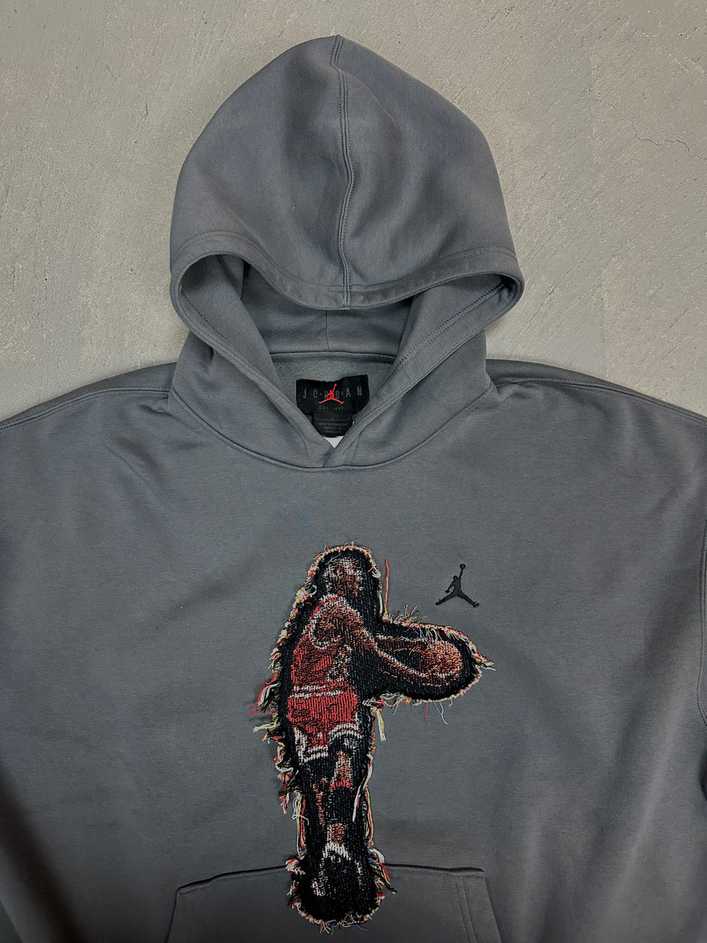 Grey Hoodie with Basketball Man Patchwork