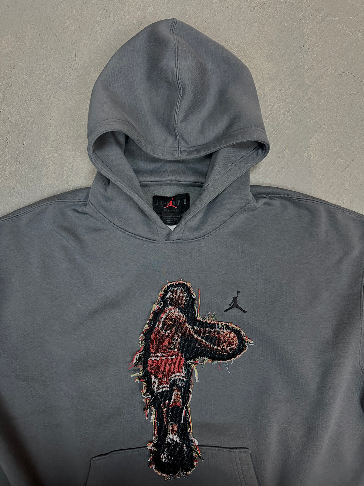Grey Hoodie with Basketball Man Patchwork