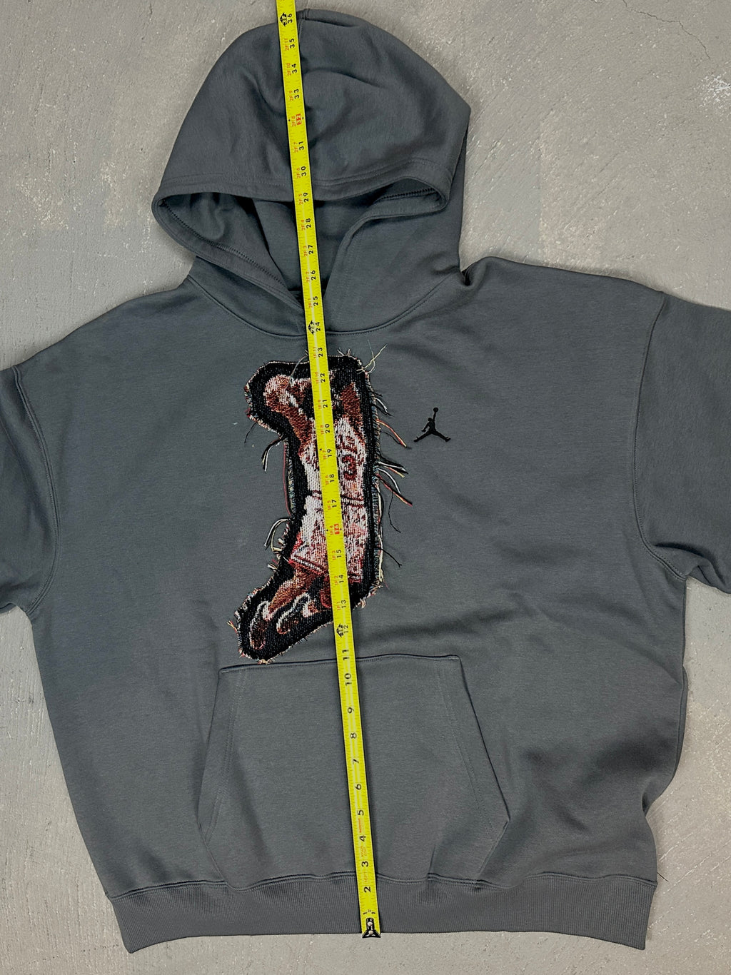 Grey Hoodie with Basketball Man Patchwork