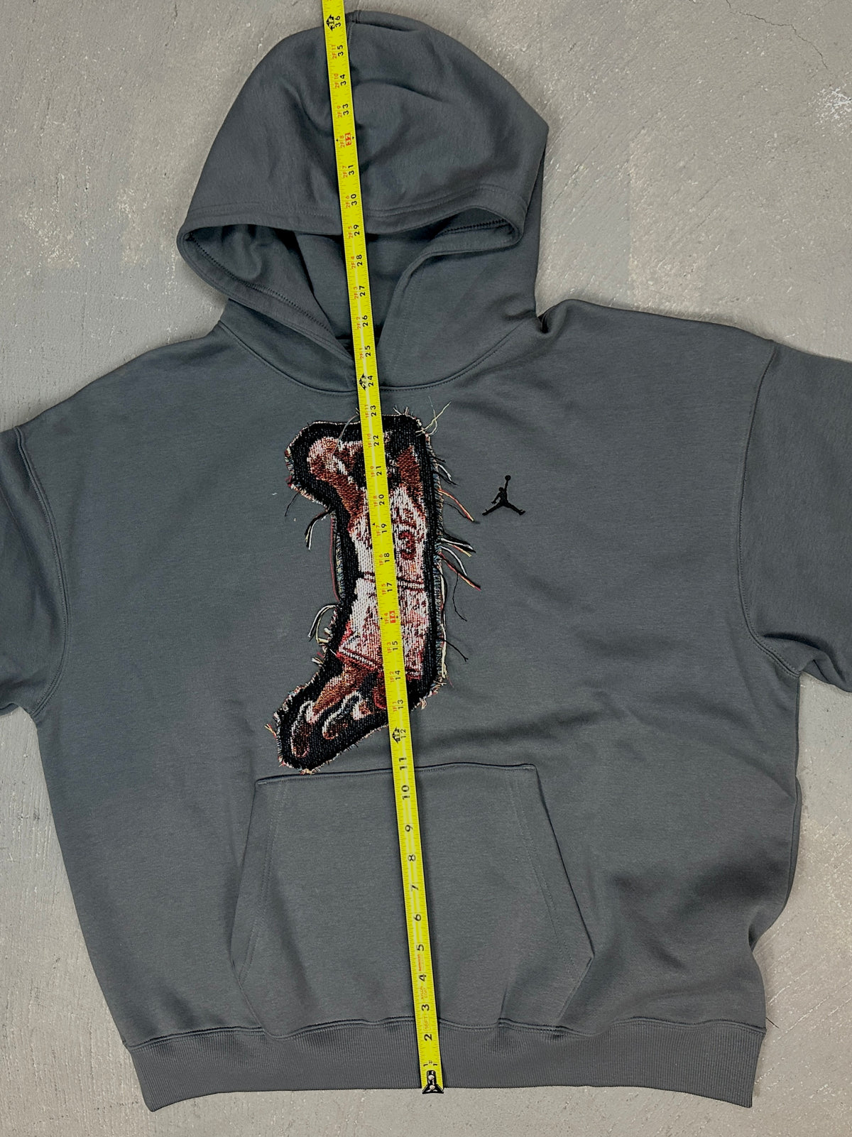 Grey Hoodie with Basketball Man Patchwork