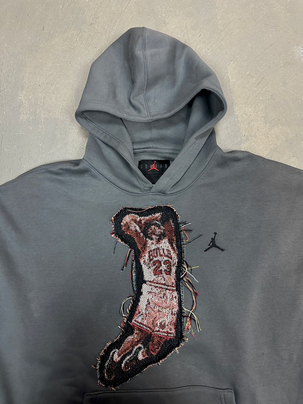 Grey Hoodie with Basketball Man Patchwork