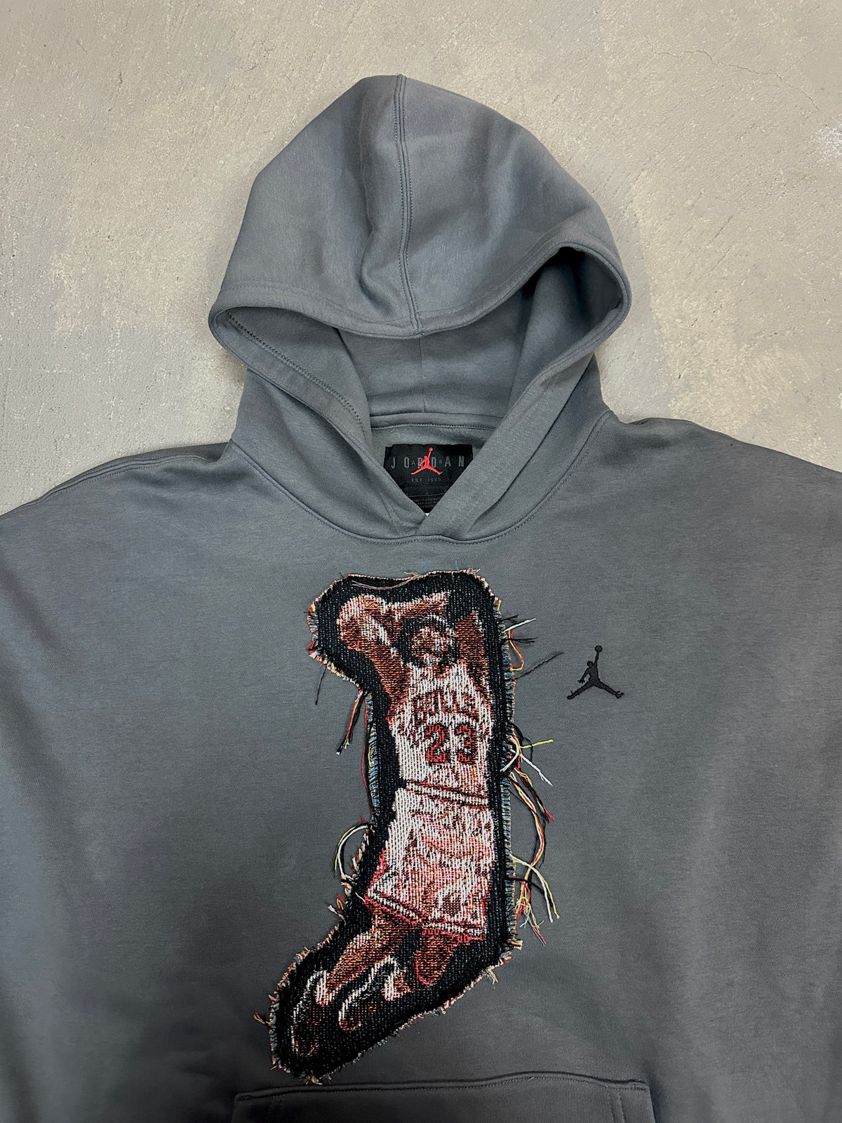 Grey Hoodie with Basketball Man Patchwork