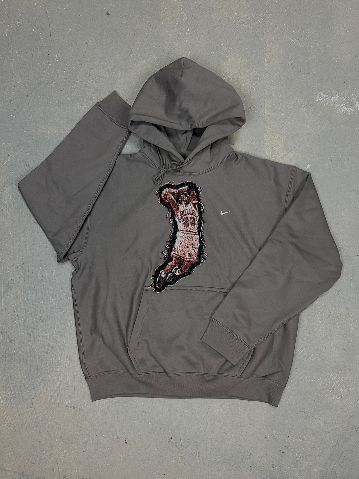 Grey Hoodie with Basketball Man Patchwork