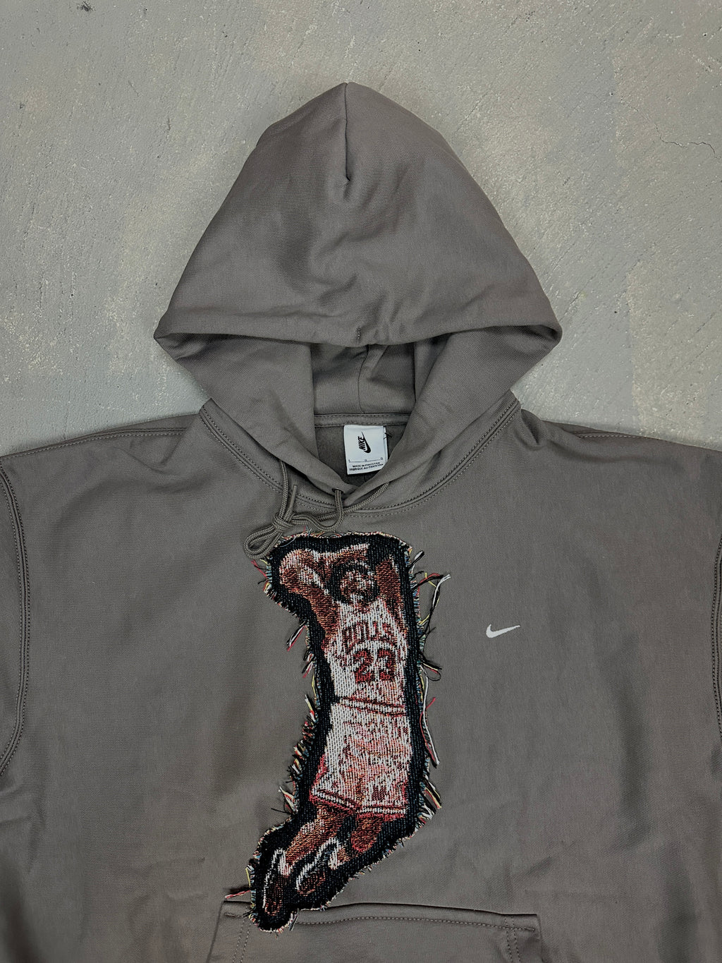 Grey Hoodie with Basketball Man Patchwork