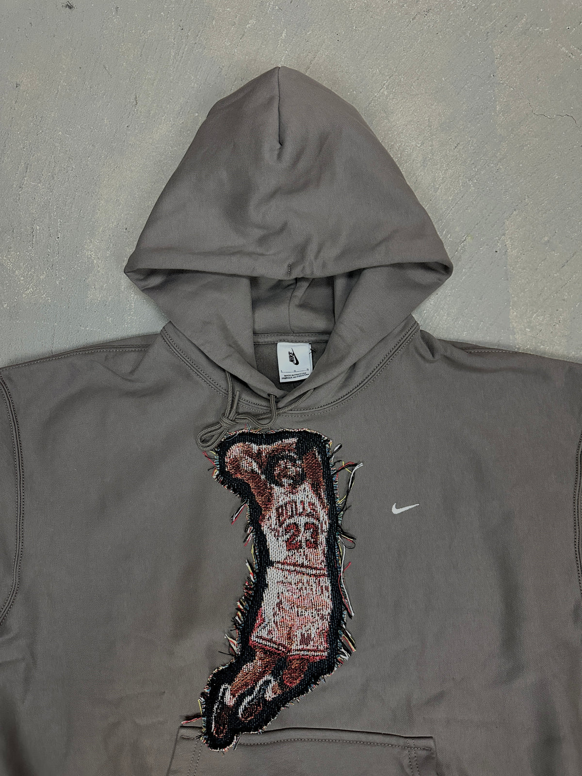 Grey Hoodie with Basketball Man Patchwork