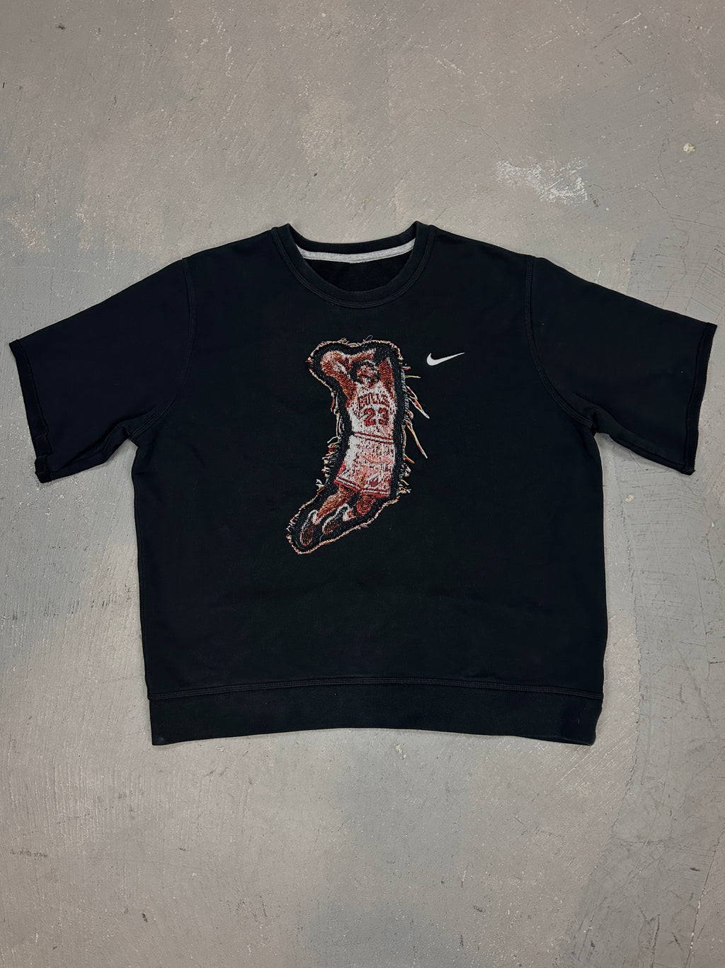 Black Short Sleeve Crew with Basketball Man Patchwork