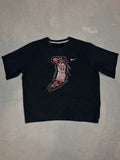 Black Short Sleeve Crew with Basketball Man Patchwork