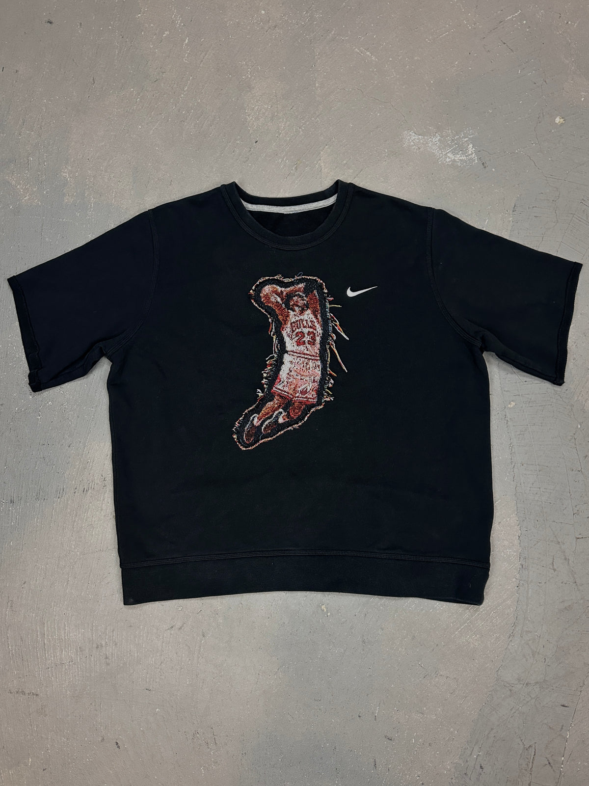 Black Short Sleeve Crew with Basketball Man Patchwork