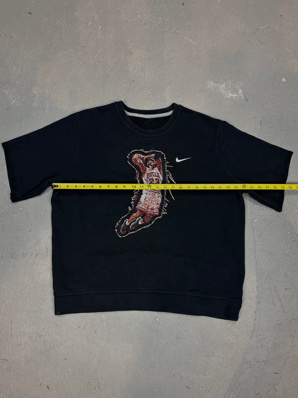 Black Short Sleeve Crew with Basketball Man Patchwork