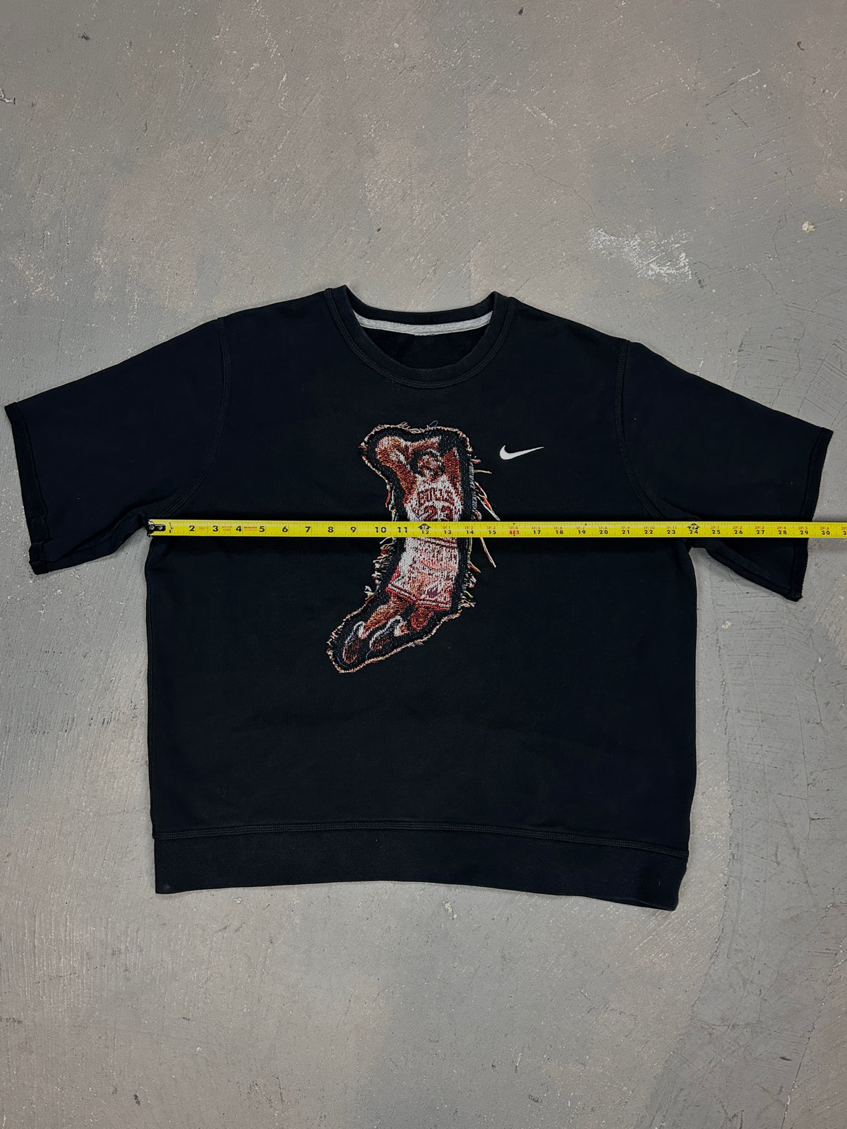Black Short Sleeve Crew with Basketball Man Patchwork