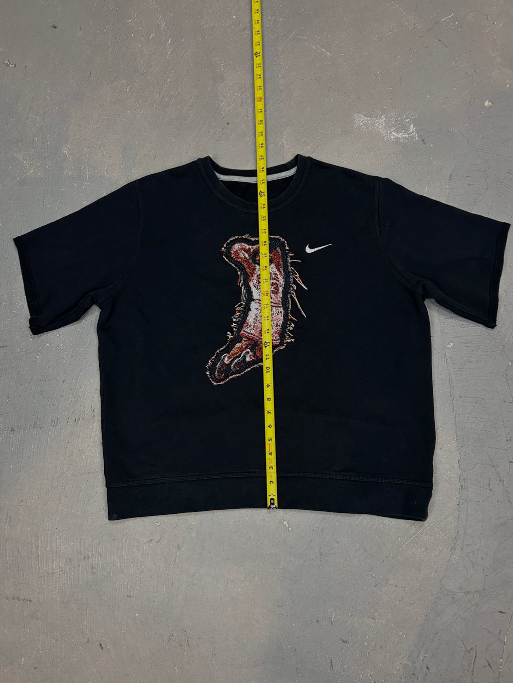 Black Short Sleeve Crew with Basketball Man Patchwork