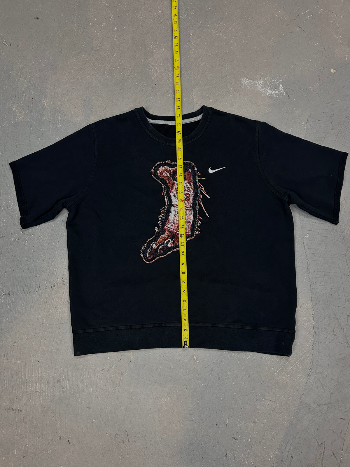 Black Short Sleeve Crew with Basketball Man Patchwork