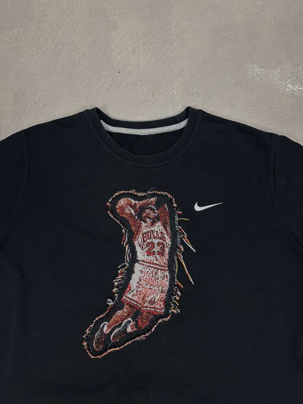 Black Short Sleeve Crew with Basketball Man Patchwork