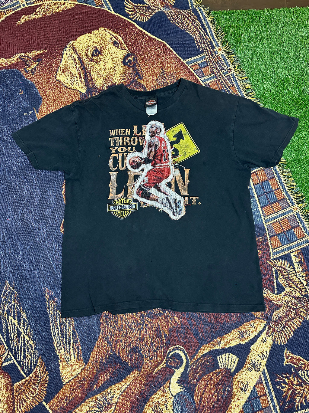 Harley Davidson Vintage Tee with Basketball Man Patchwork