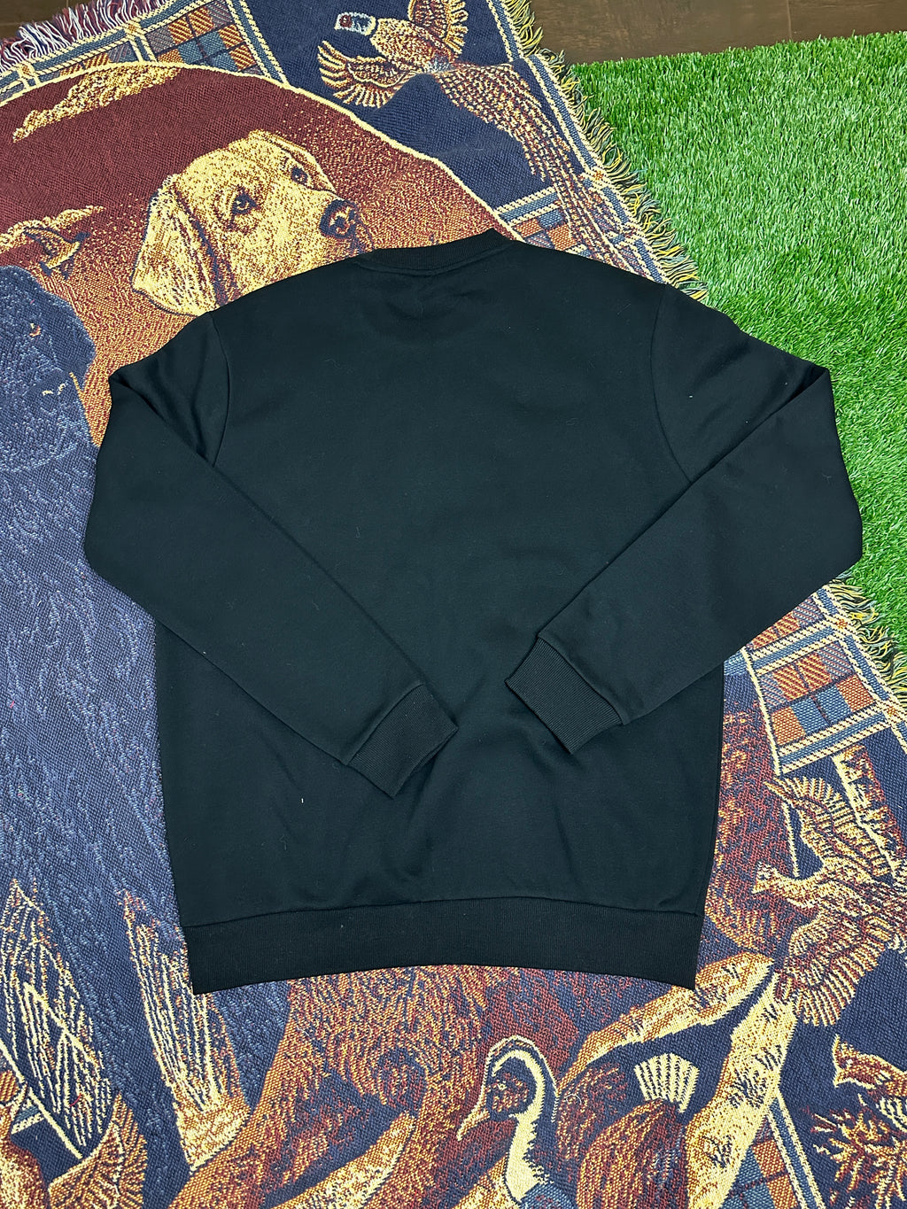 Black Crewneck with Car Patchwork