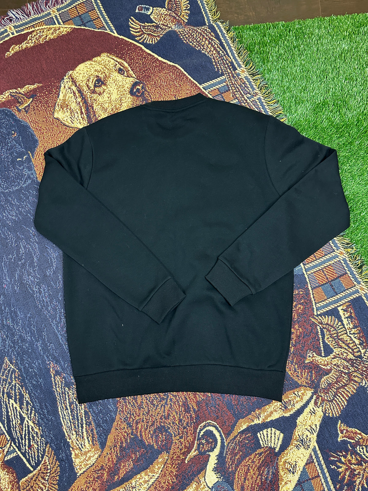 Black Crewneck with Car Patchwork