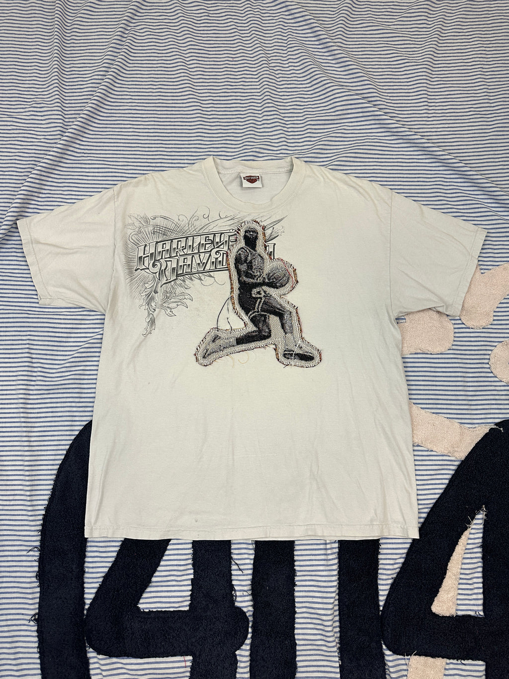 Harley Davidson Vintage Tee with Basketball Man patchwork